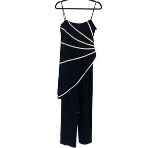 JOSEPH Ribkoff black draped white trim asymmetrical jumpsuit Sz 12